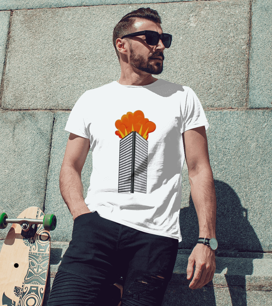 Skyscraper Fire Explosion With Smoke Cloud T-Shirt