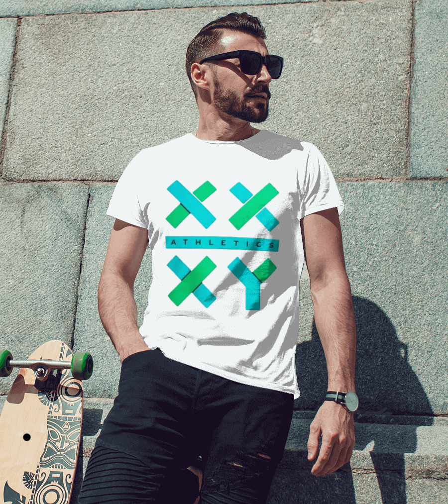 XXXY Athletics Classic Design With Bold Green And Blue X T-Shirt