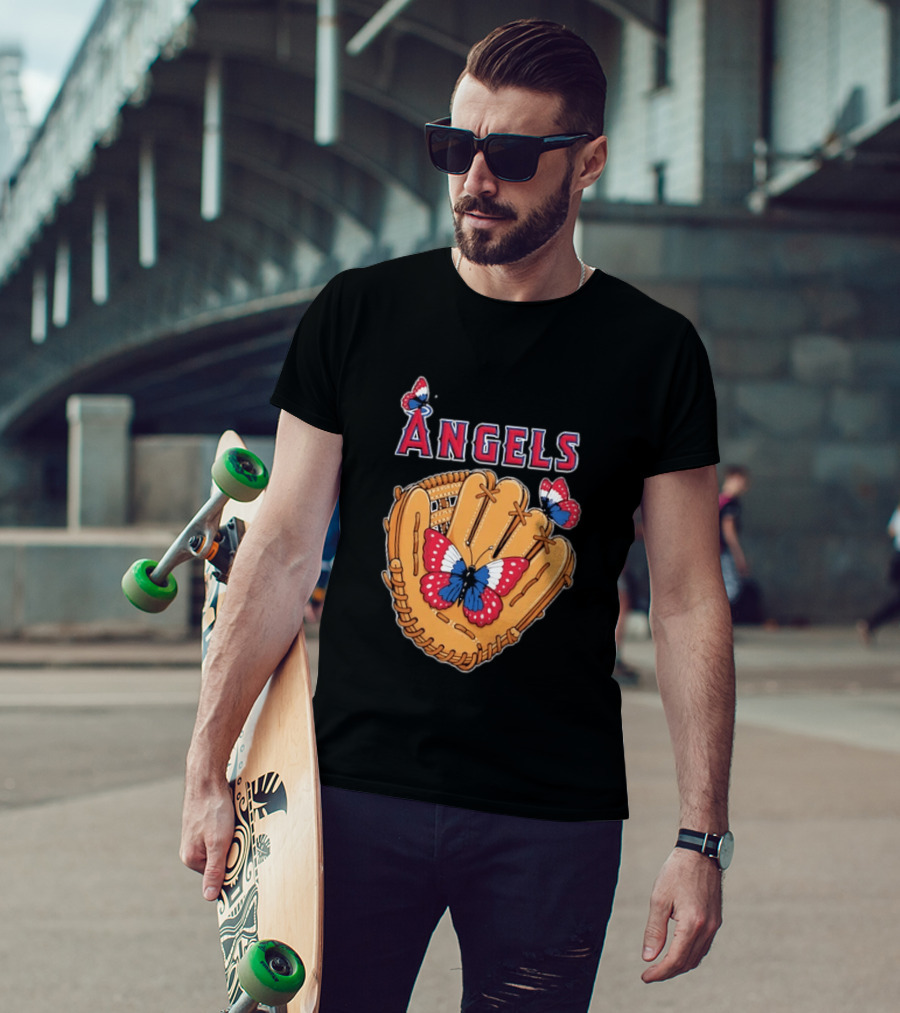 Los Angeles Angels Baseball Glove Butterflies T-Shirt