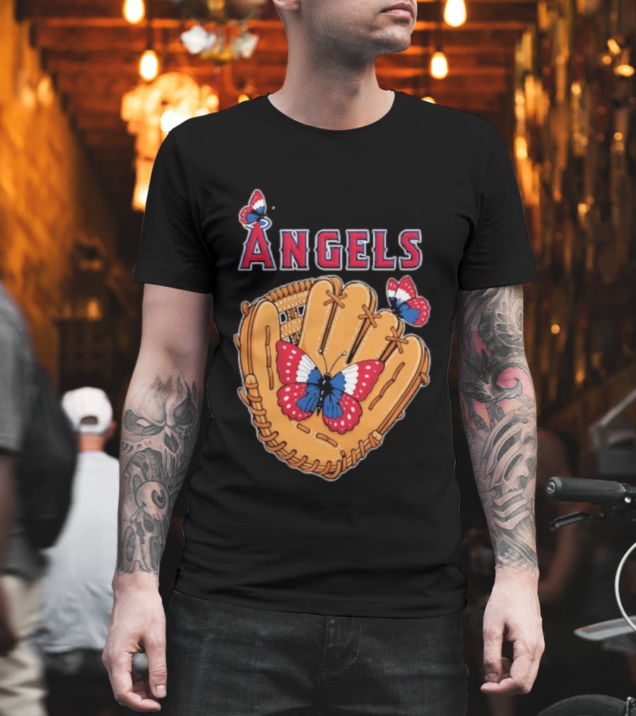 Los Angeles Angels Baseball Glove Butterflies T-Shirt
