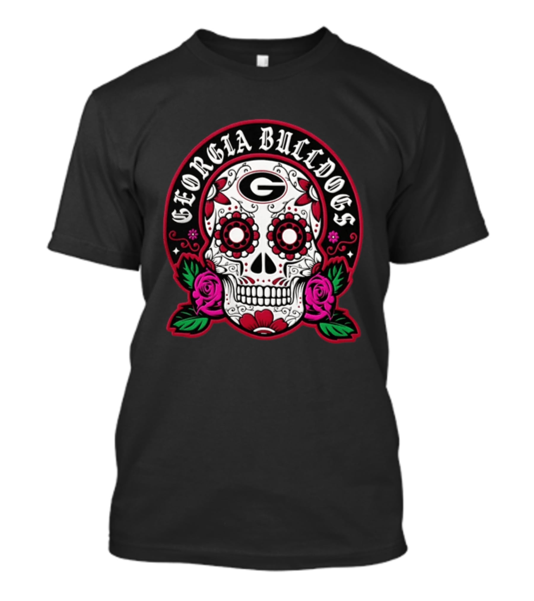 Georgia Bulldogs Sugar Skull El Dia De Los Muertos Football T-Shirt