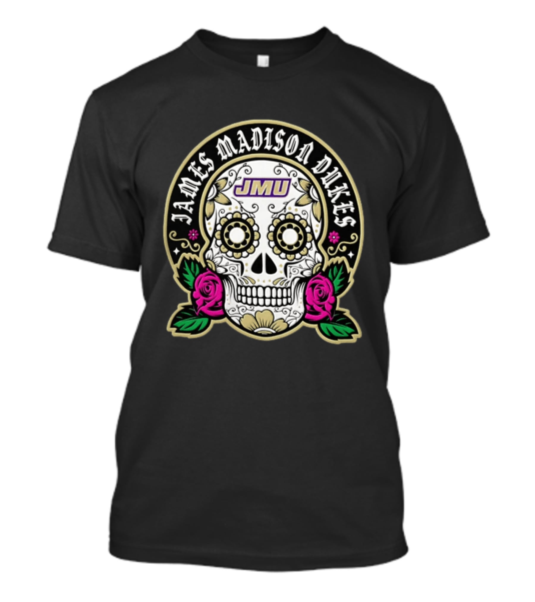 James Madison Dukes Sugar Skull JMU El Dia De Los Muertos Football T-Shirt
