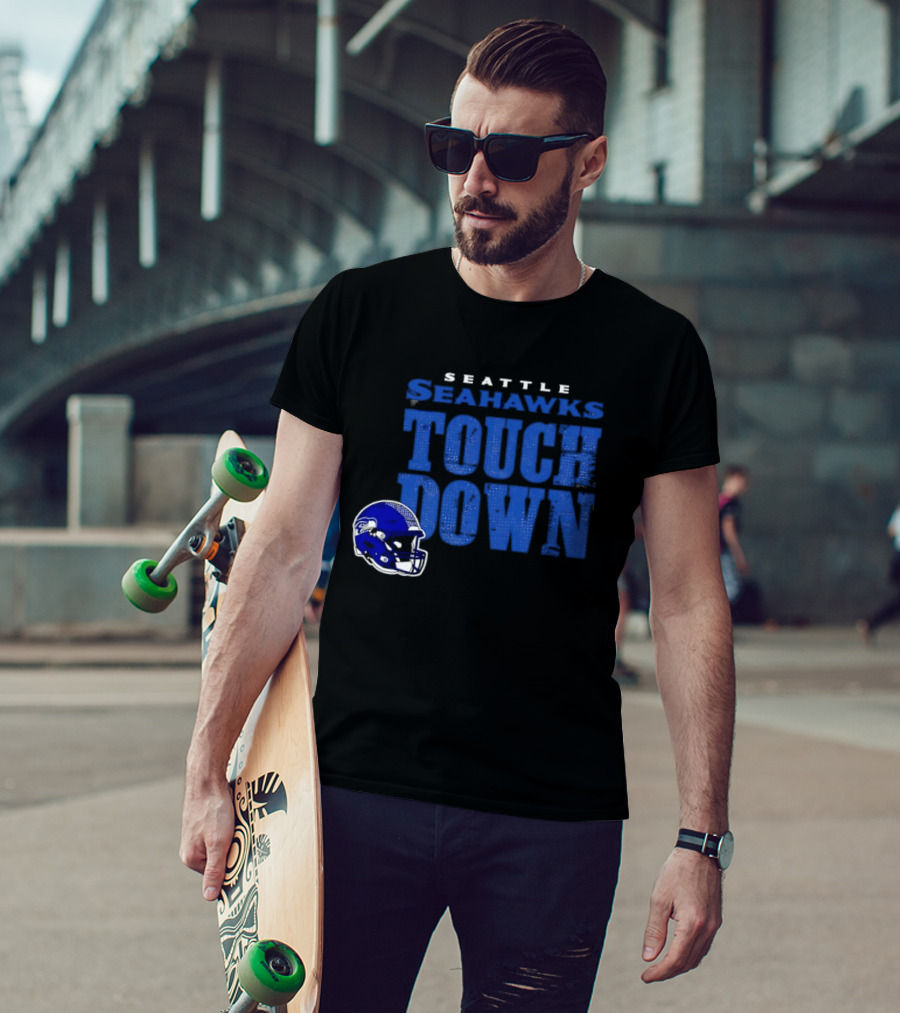 Seattle Seahawks Touch Down Distressed Helmet T-Shirt