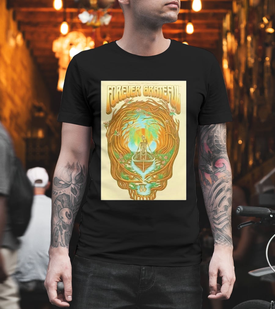 Forever Grateful Haight Street Art Center Skull Tree Skeleton Rowboat Scene T-Shirt