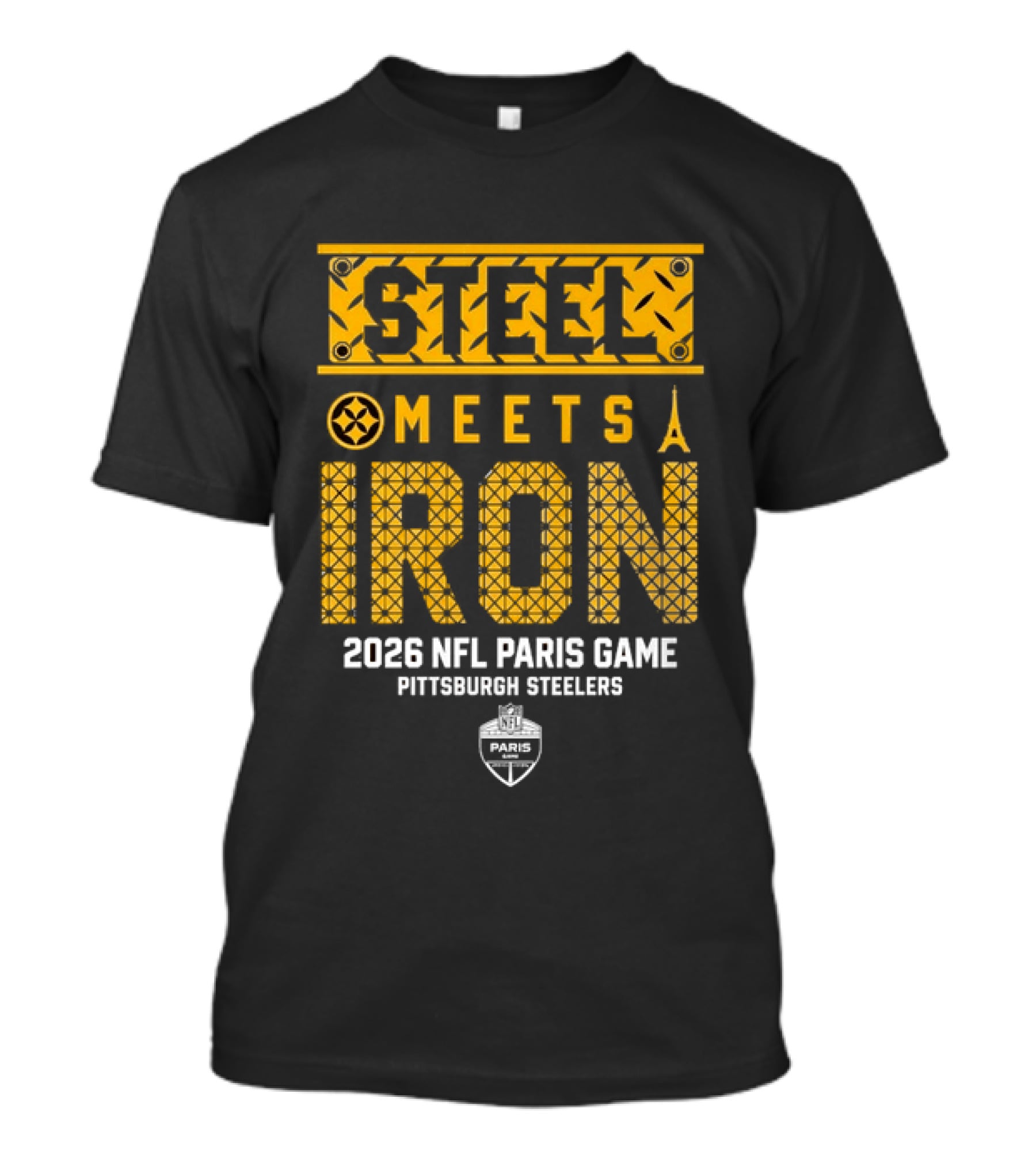 Pittsburgh Steelers Steel Meets Iron 2026 NFL Paris Game T-Shirt