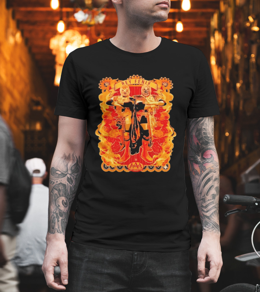 Rey Fenix AAA Lucha Libre Worldwide Flames Wrestler T-Shirt