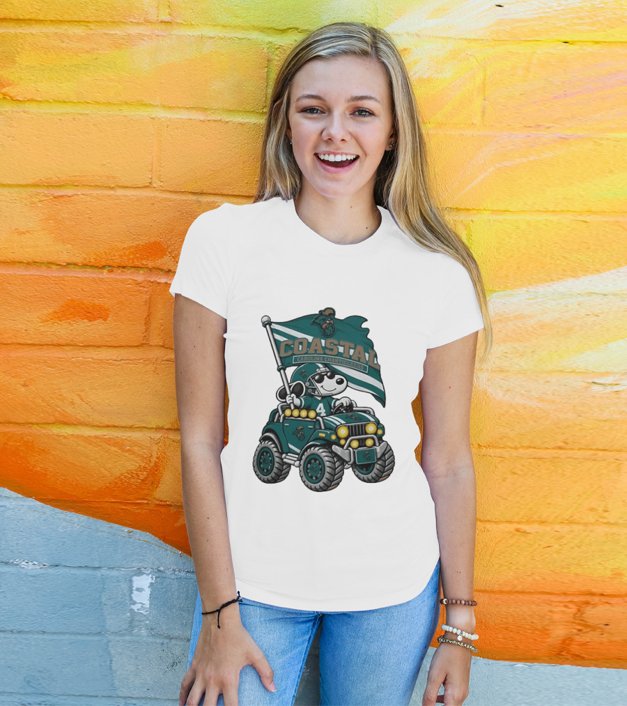 Coastal Carolina Chanticleers Snoopy Jeep Flag Football T-Shirt