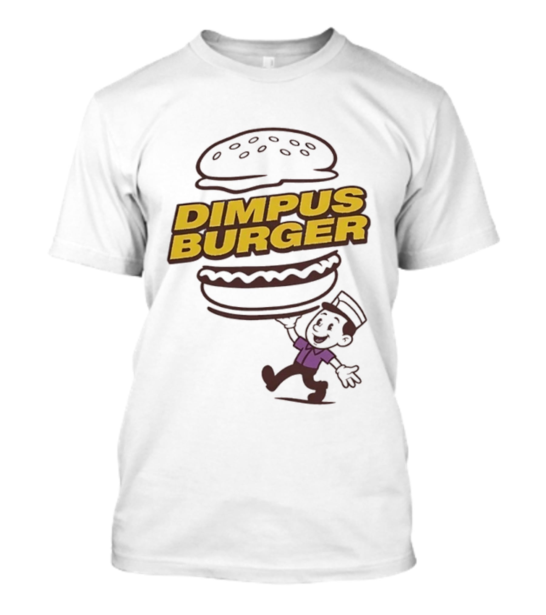 Dimpus Burger Fast Food Cartoon Mascot Balancing Burger T-Shirt