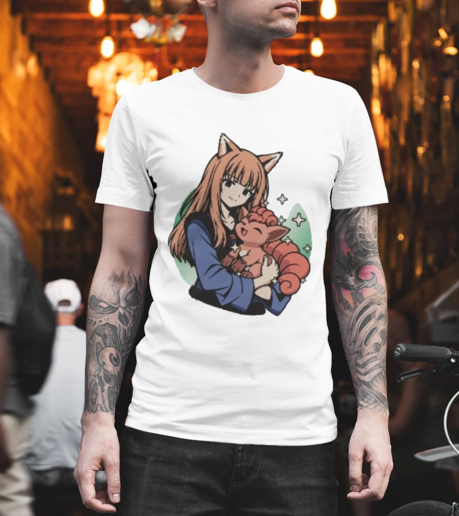 Holo Embracing Vulpix Crossover From Spice And Wolf And Pokemon T-Shirt