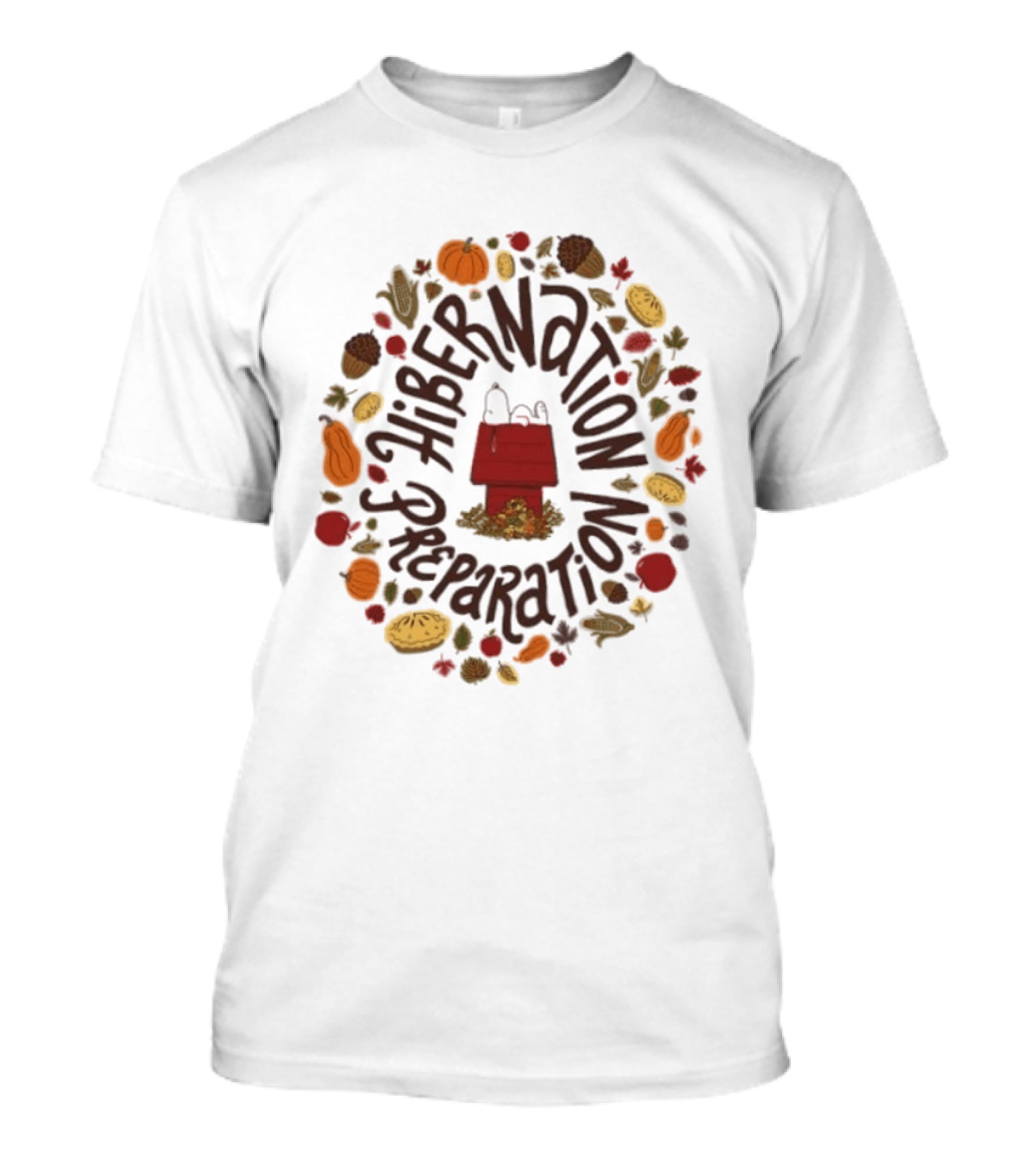 Snoopy Hibernation Preparation Autumn Peanuts Cartoon House Leaves T-Shirt