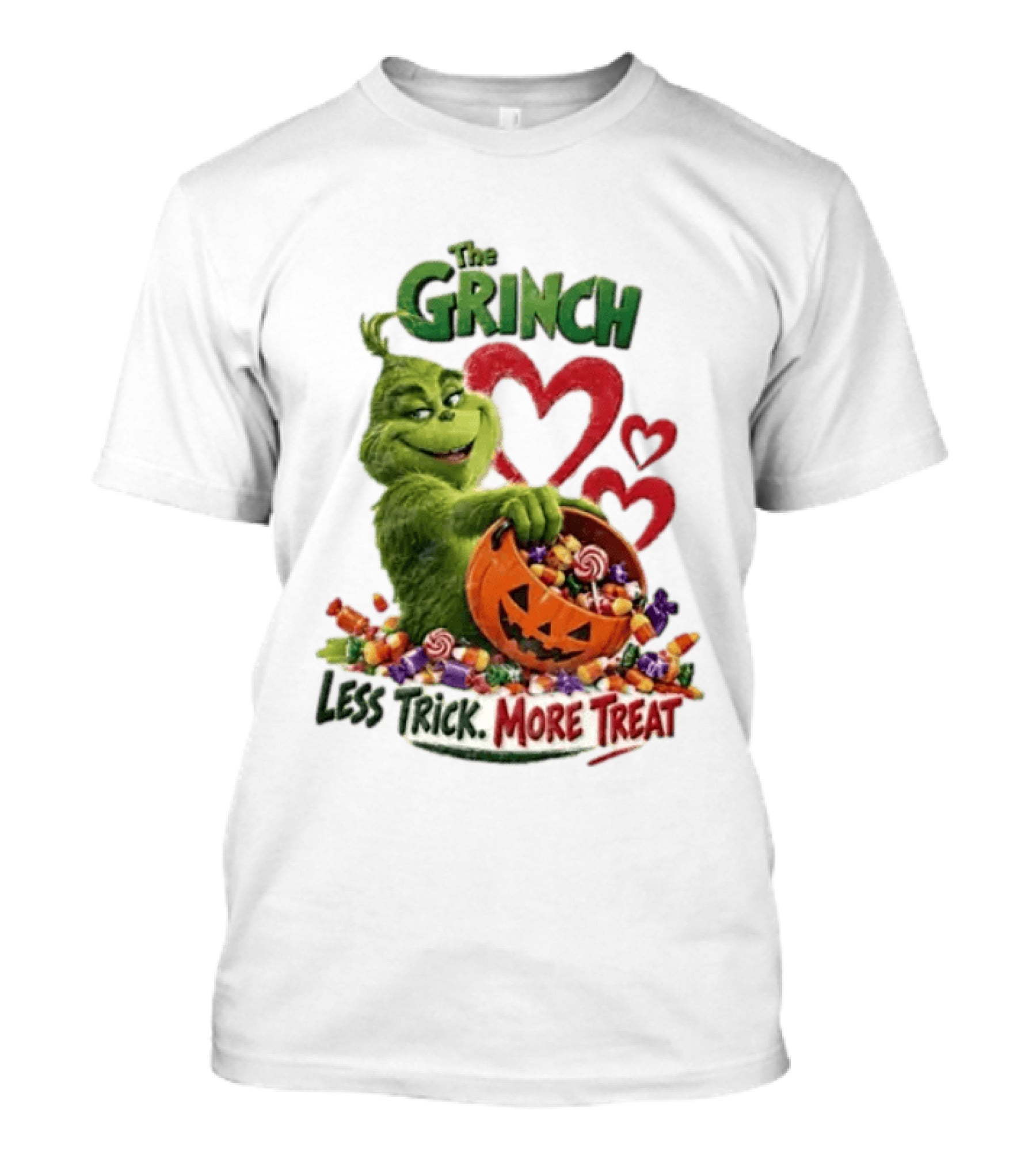 The Grinch Less Trick More Treat Halloween Pumpkin Candy Hearts T-Shirt
