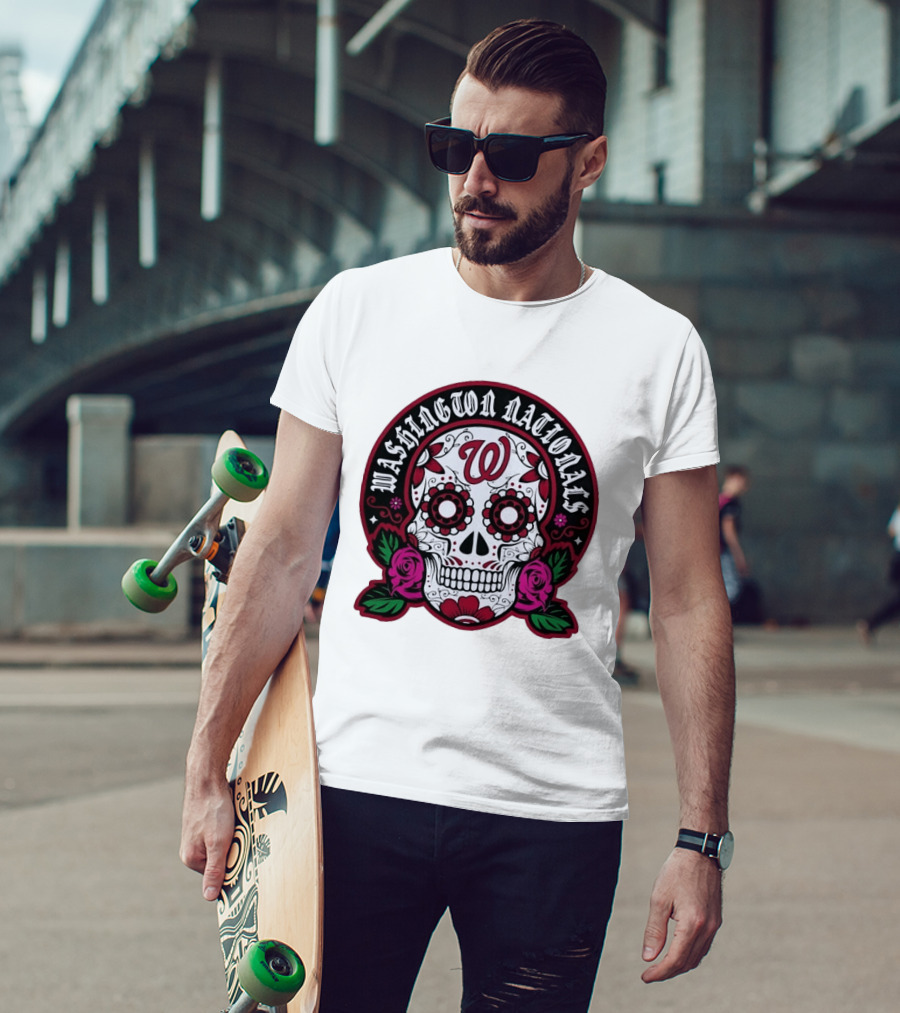 Washington Nationals Dia De Los Muertos Skeleton Sugar Skull MLB T-Shirt