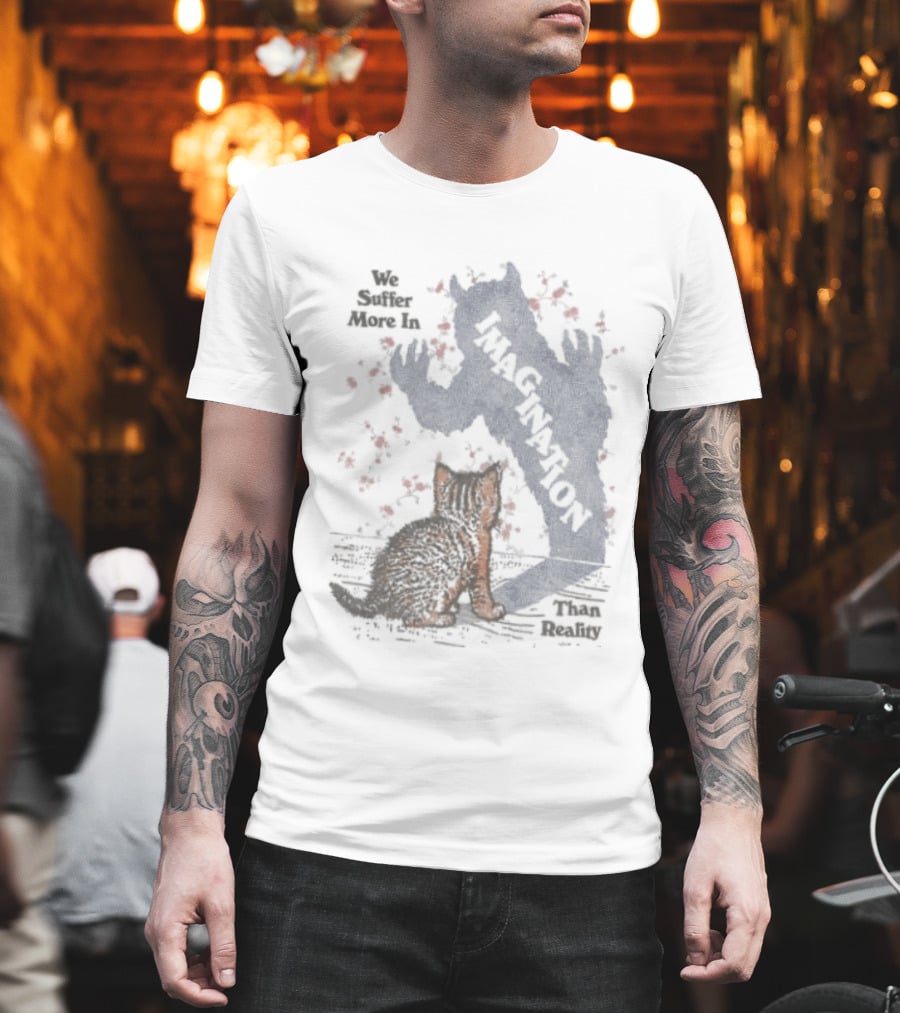 We Suffer More In Imagination Than Reality Kitten Shadow With Red Butterflies T-Shirt