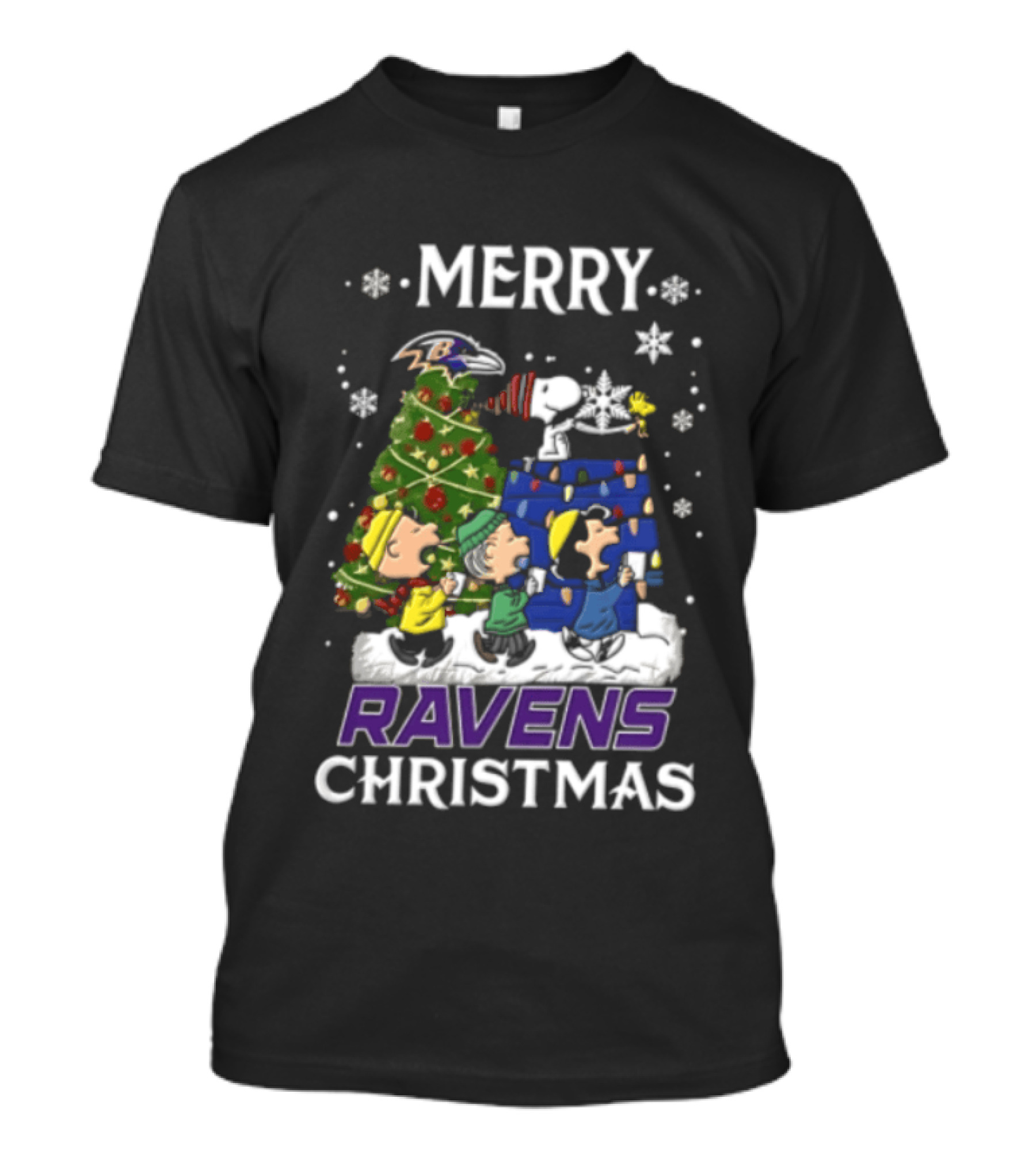 Merry Ravens Christmas Peanuts Characters Singing T-Shirt