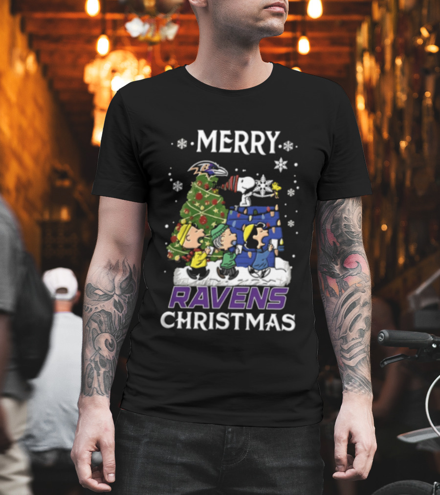Merry Ravens Christmas Peanuts Characters Singing T-Shirt
