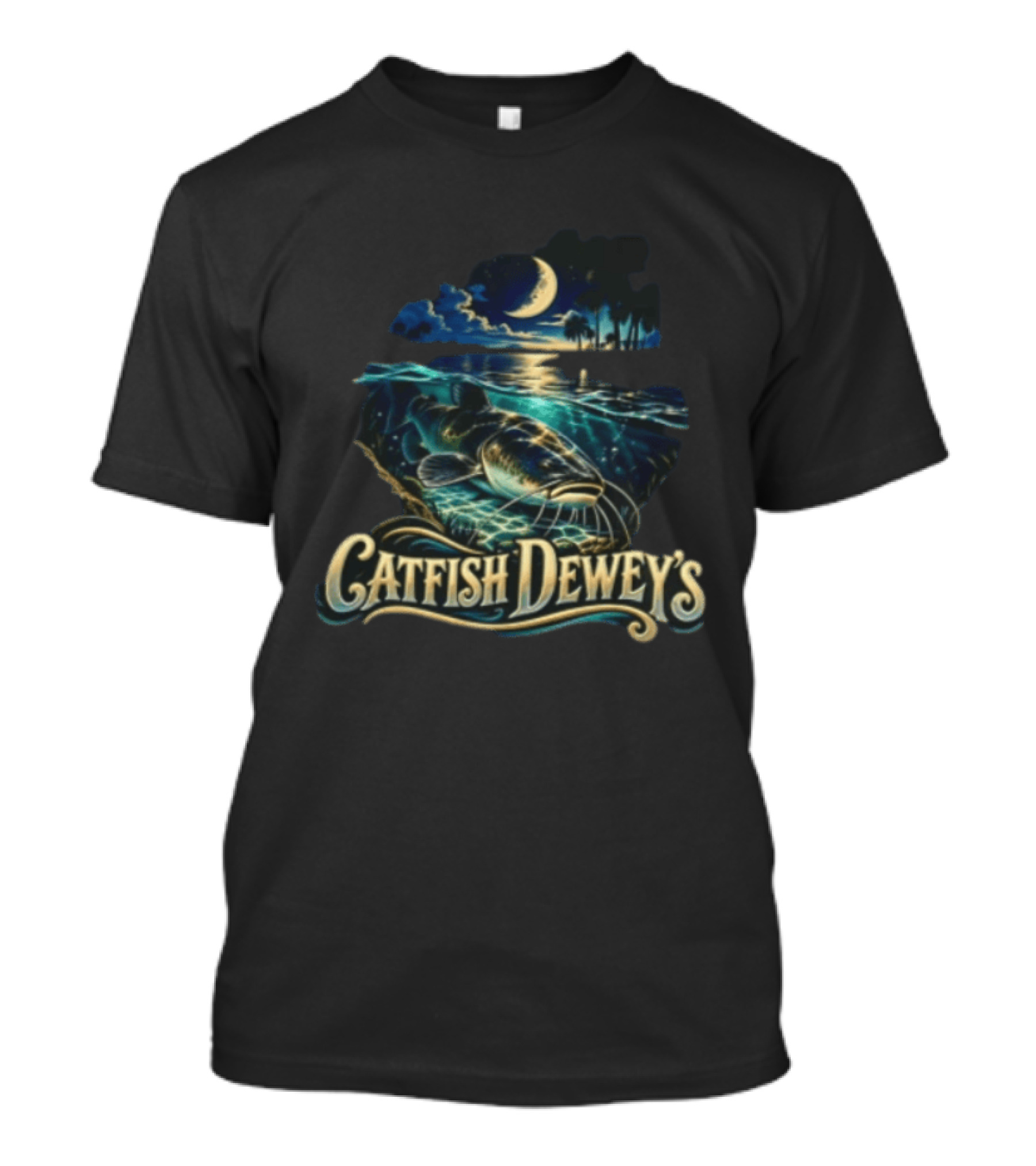 Catfish Dewey's Nighttime Underwater Moonlit Scene T-Shirt