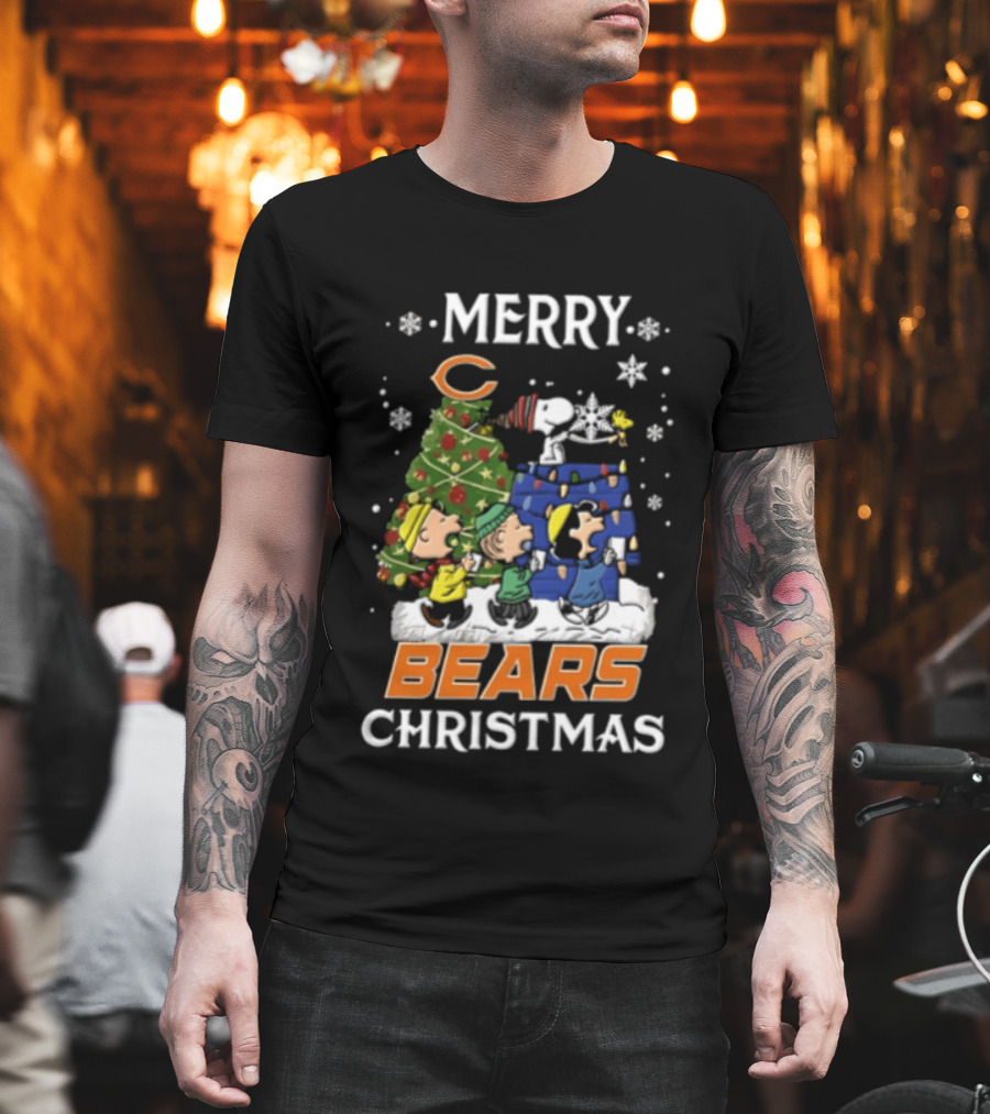 Merry Bears Christmas Peanuts Characters Chicago Bears Caroling T-Shirt