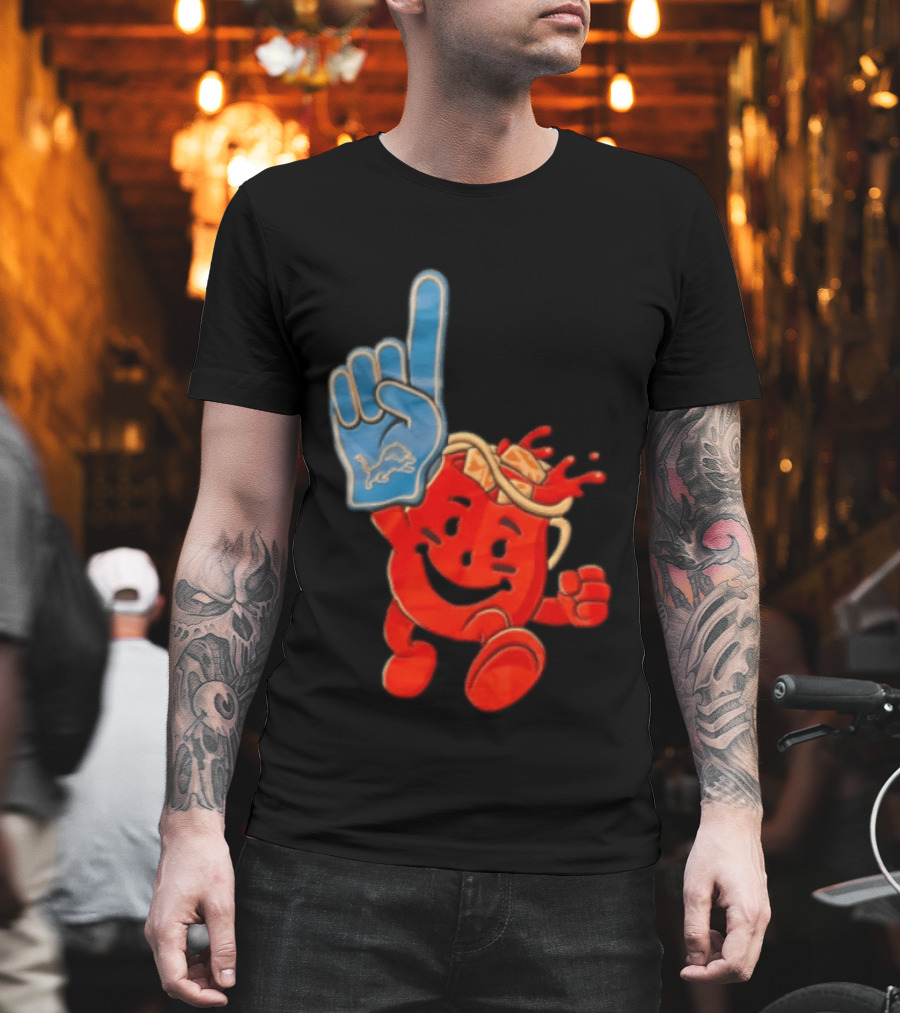 Detroit Lions Kool Aid Man Foam Finger Sports Fan T-Shirt