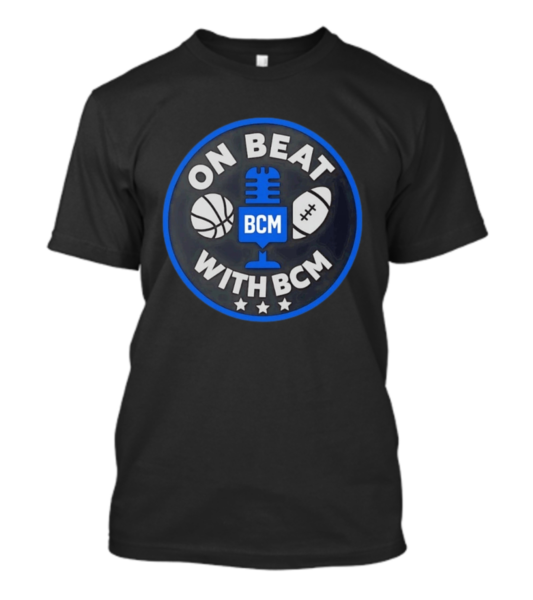 On Beat With BCM Sports Podcast Basketball Football Microphone Circle T-Shirt