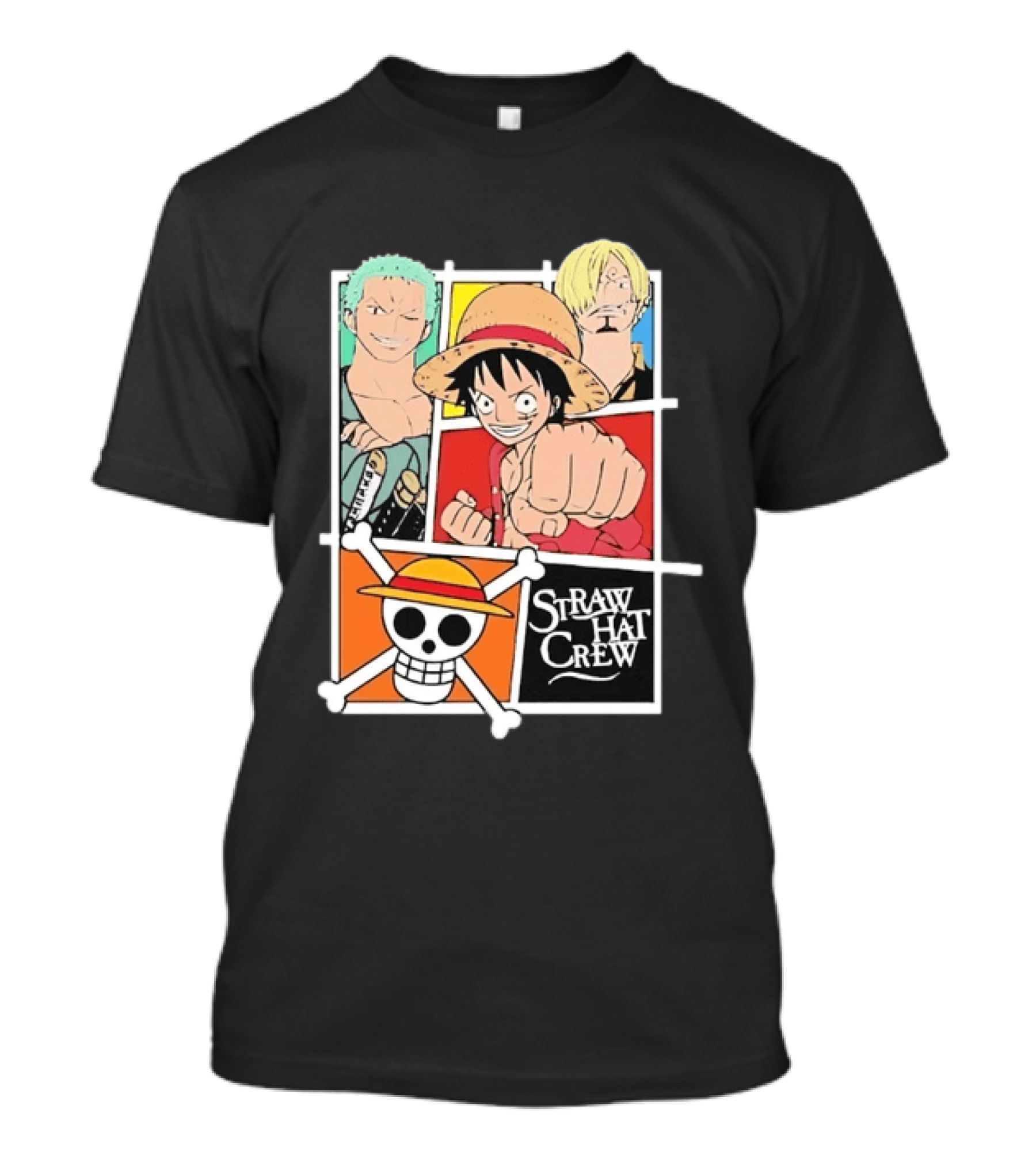 One Piece Straw Hat Crew Luffy Zoro Sanji Manga Characters T-Shirt