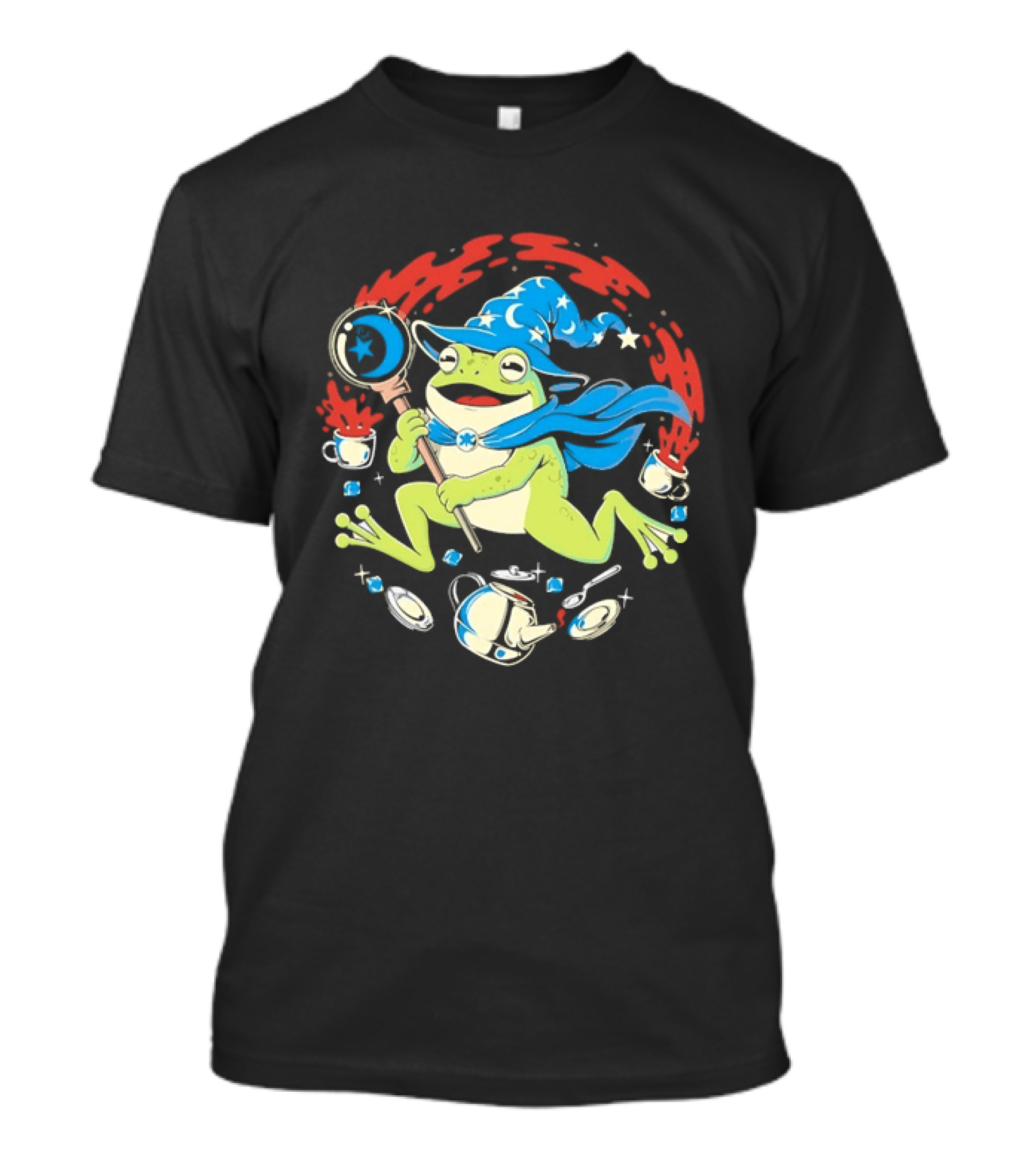 Wizard Frog Magic Tea Pot Fantasy Stars Moon Hat Magic Wand T-Shirt
