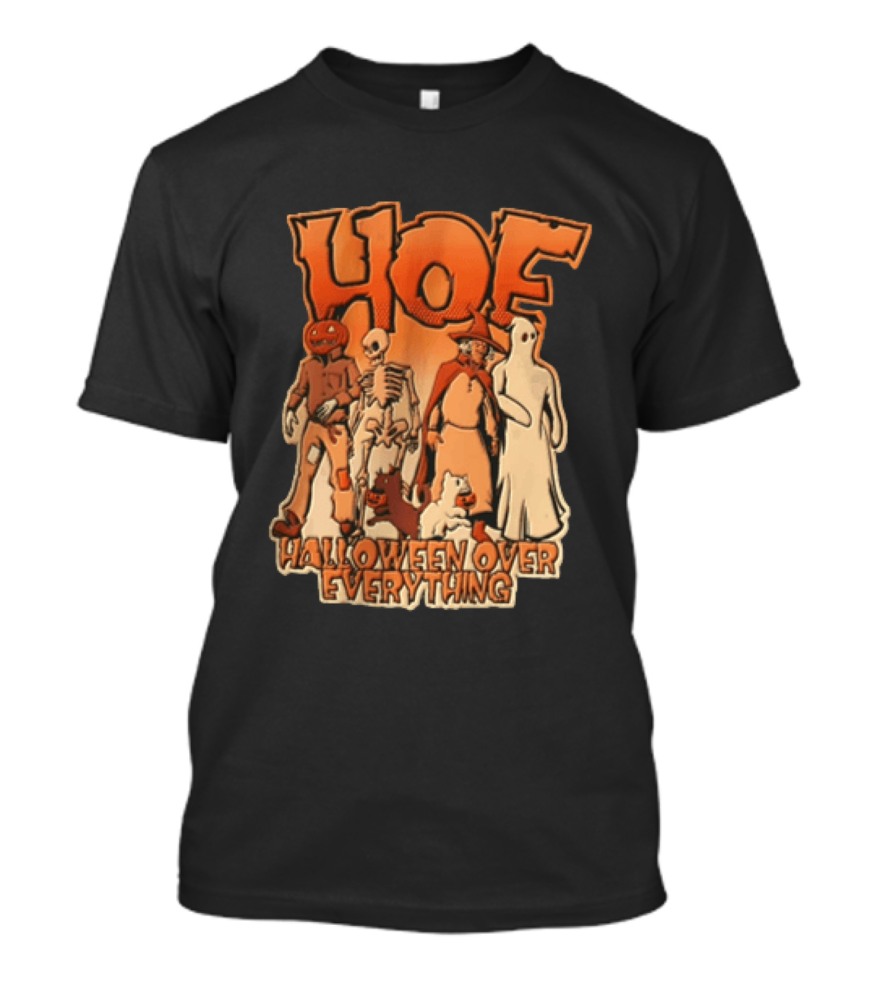 HOE Halloween Over Everything Pumpkin Head Skeleton Witch Ghost T-Shirt