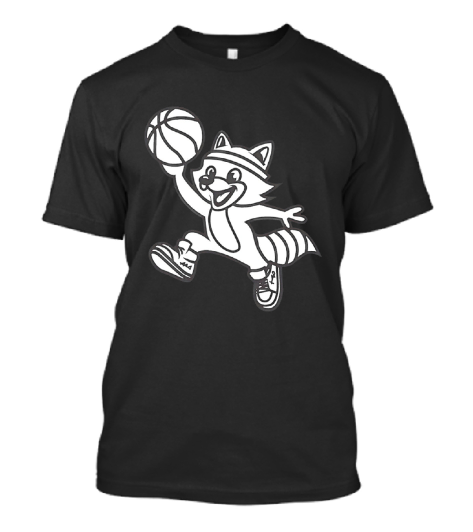 Raccoon Dunking Basketball Cartoon Sports Fun T-Shirt