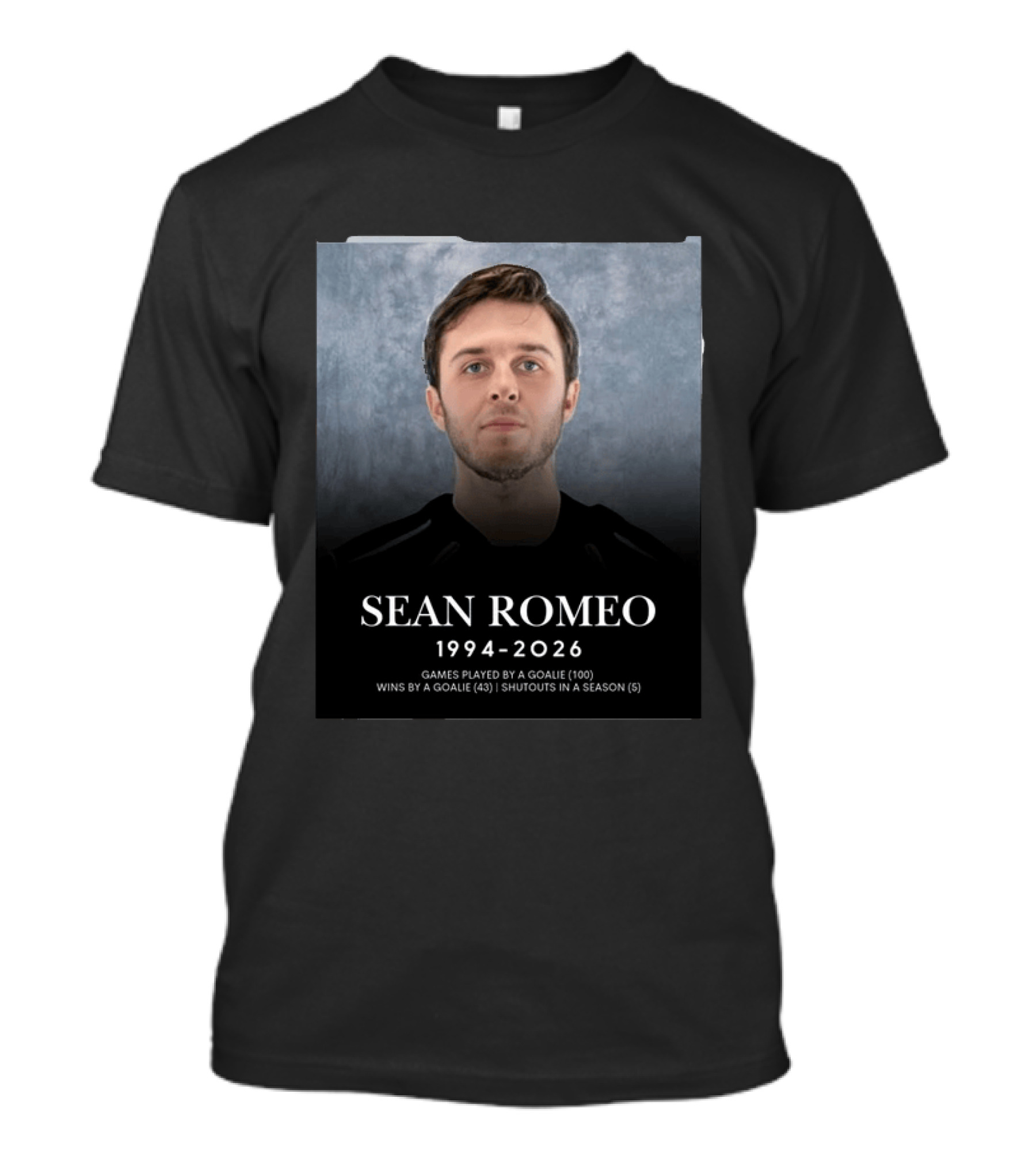 Sean Romeo 1994 2026 Games Played 100 Wins 43 Shutouts 5 T-Shirt
