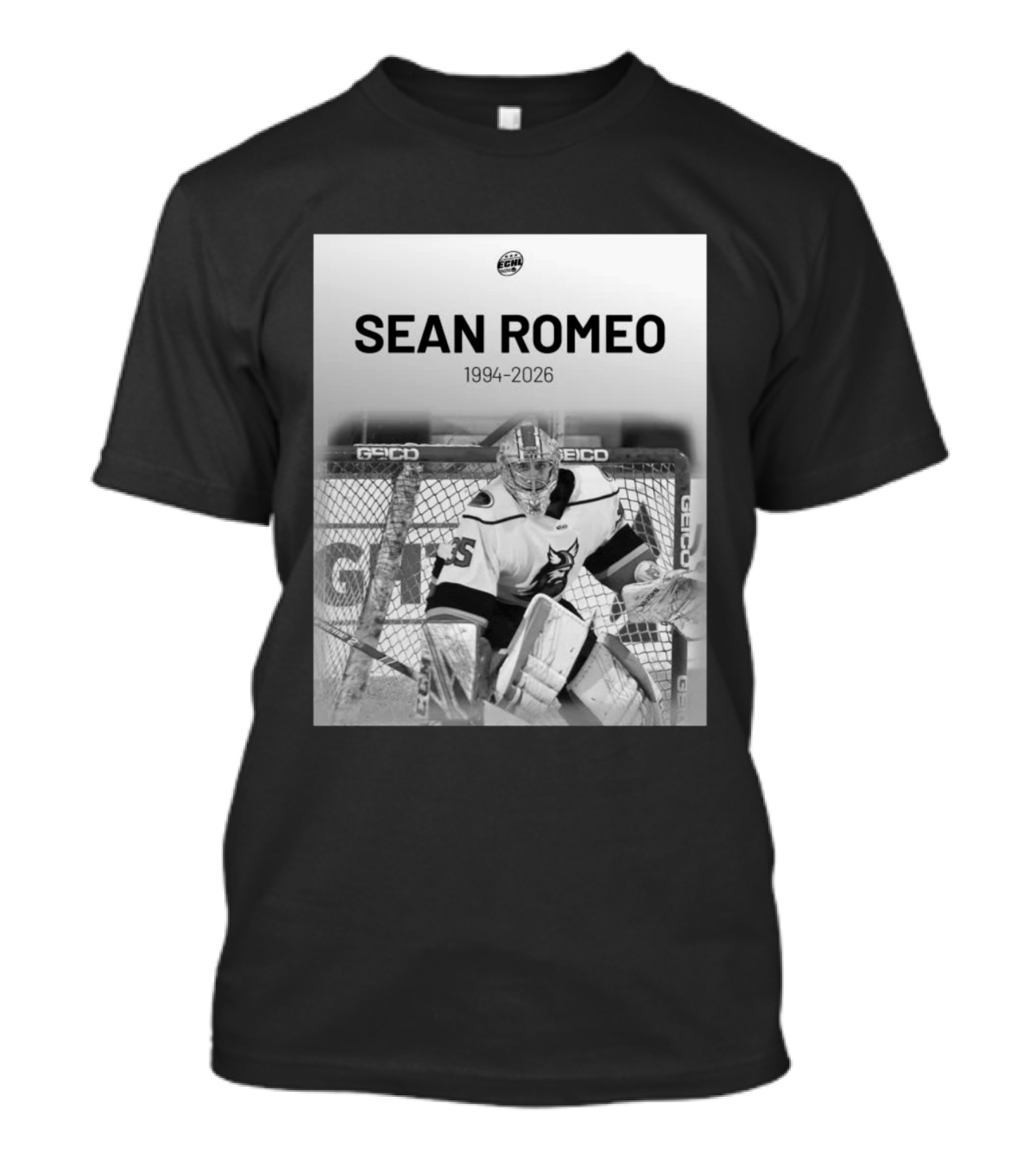 ECHL Sean Romeo 1994 2026 Hockey Goalie T-Shirt