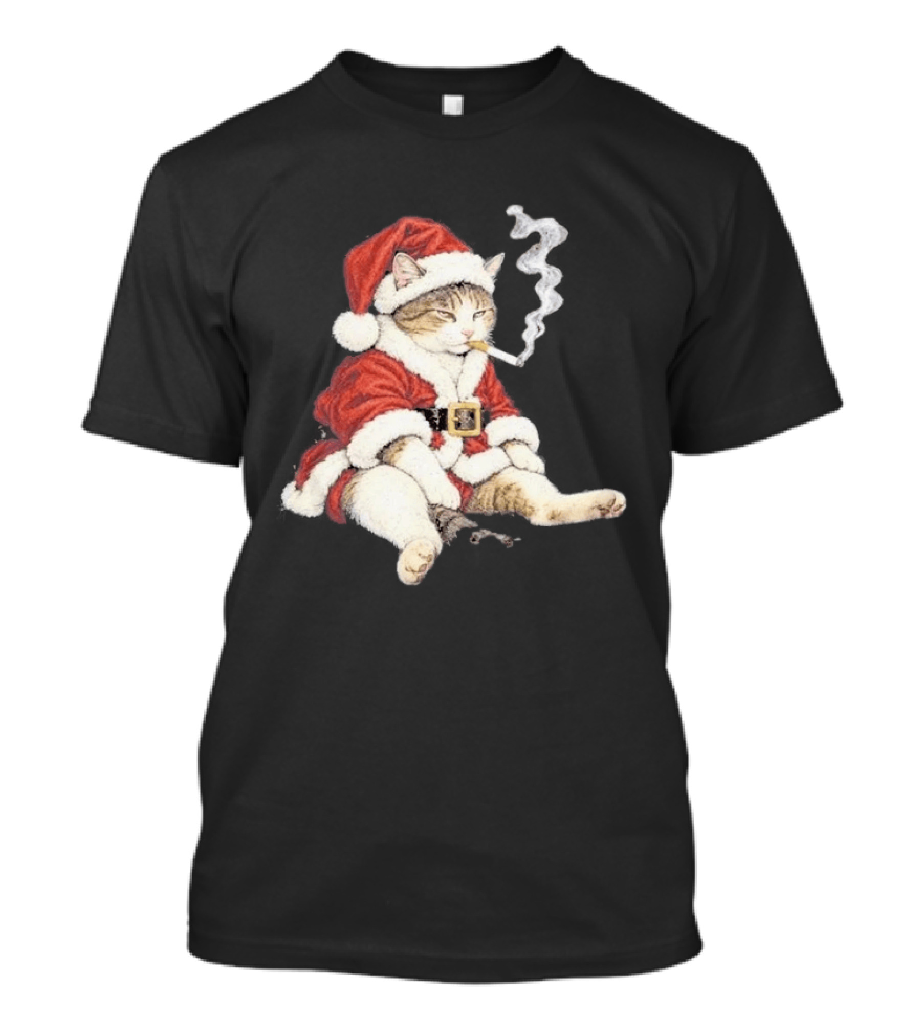 Santa Cat Smoking Cigarette Bad Santa Cat Christmas Black Outfit T-Shirt