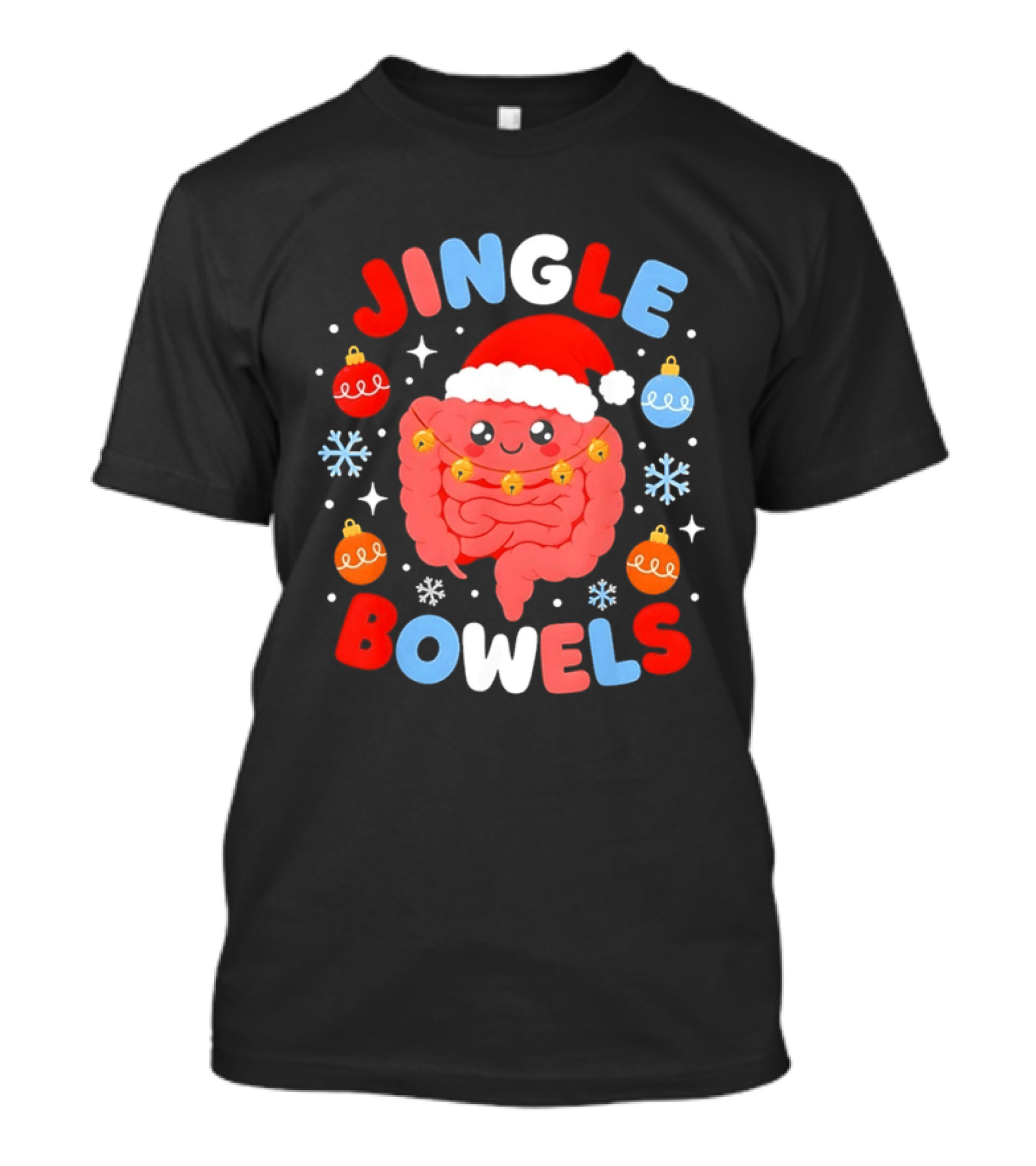 Jingle Bowels Christmas Santa Hat Intestine Ornaments Snowflakes T-Shirt