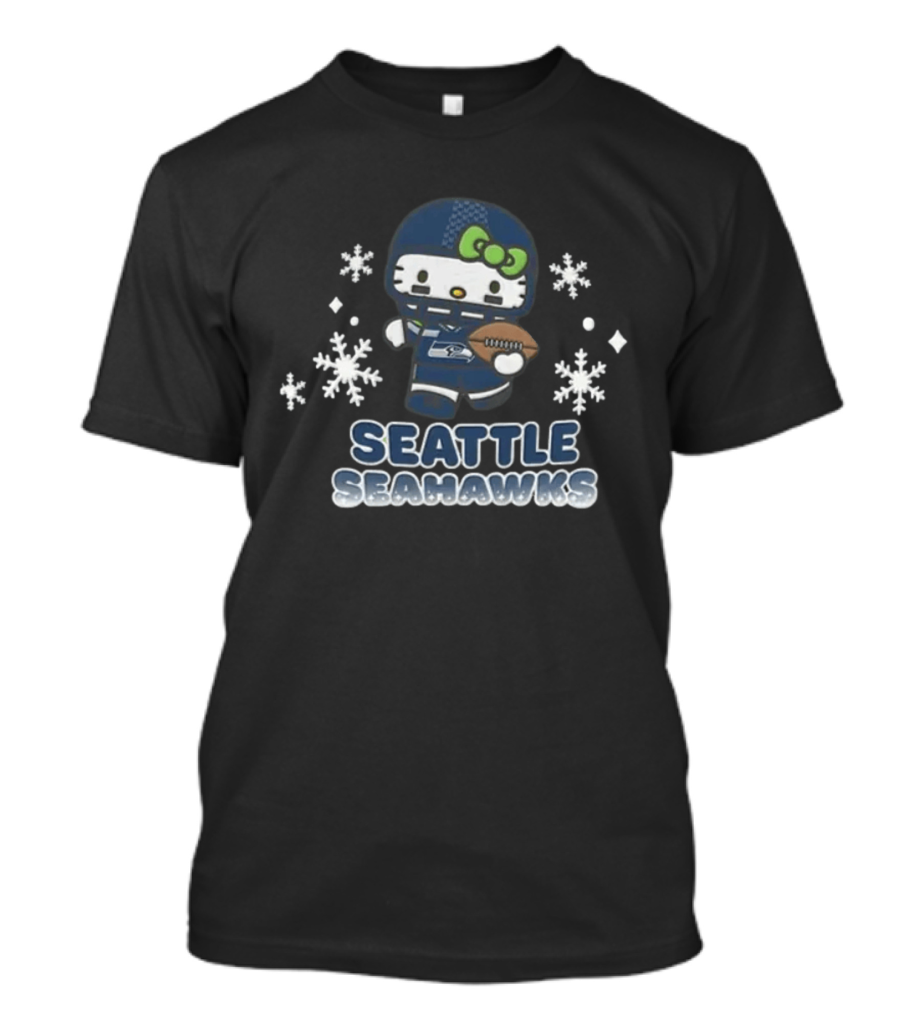 Seattle Seahawks Hello Kitty Christmas Football Snowflakes T-Shirt