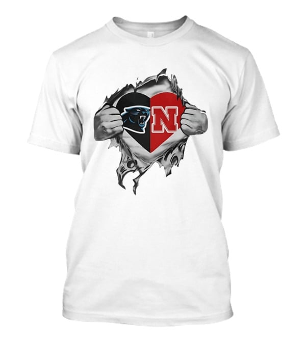 Carolina Panthers Nebraska Cornhuskers Heart Superman Chest Rip T-Shirt