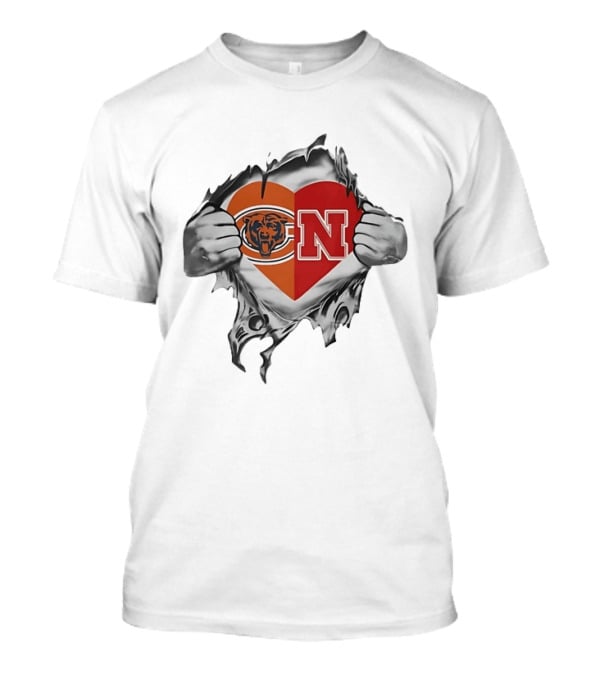 Chicago Bears Nebraska Cornhuskers Heart Superman Chest Rip T-Shirt