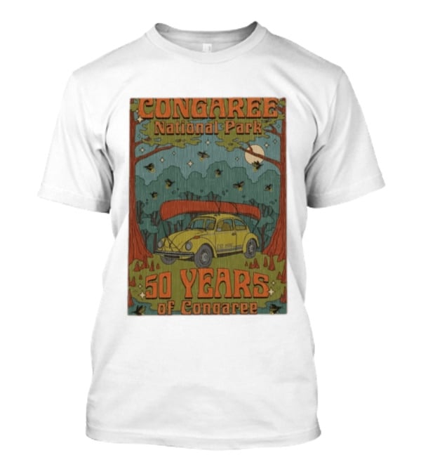 Congaree National Park 50 Years Vintage Car Canoe Forest Scene T-Shirt