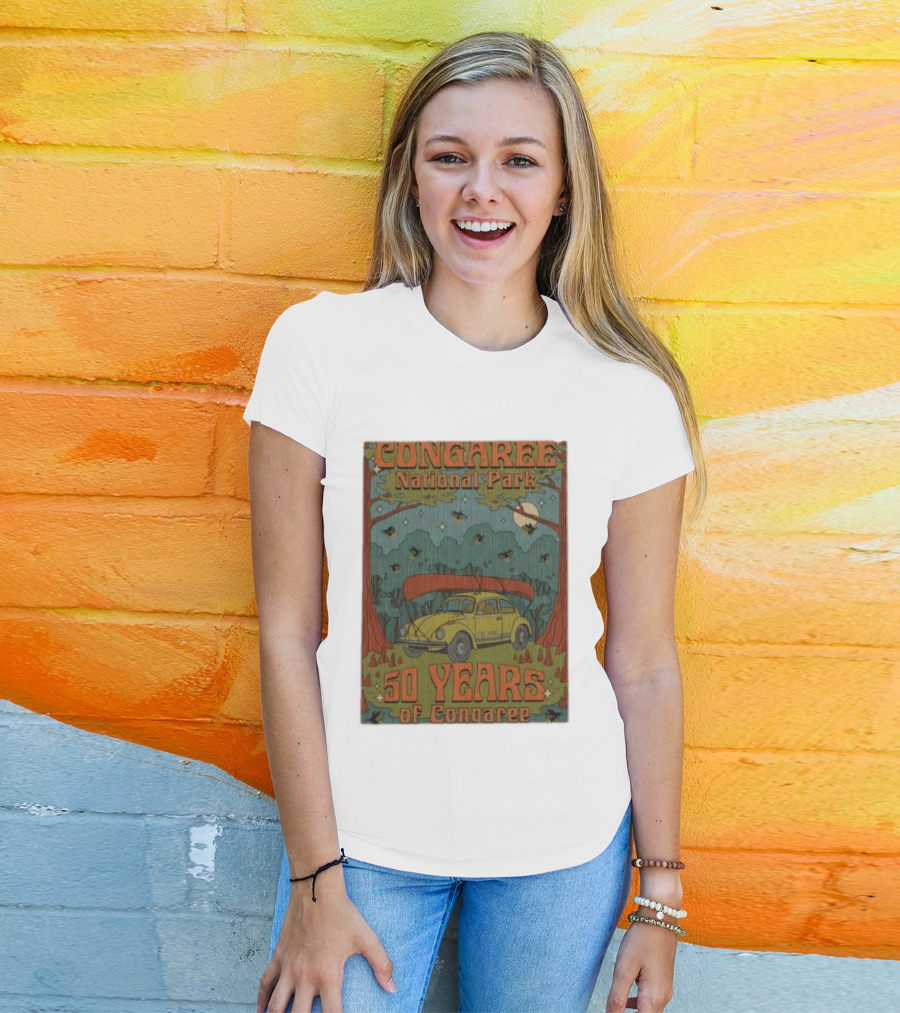 Congaree National Park 50 Years Vintage Car Canoe Forest Scene T-Shirt