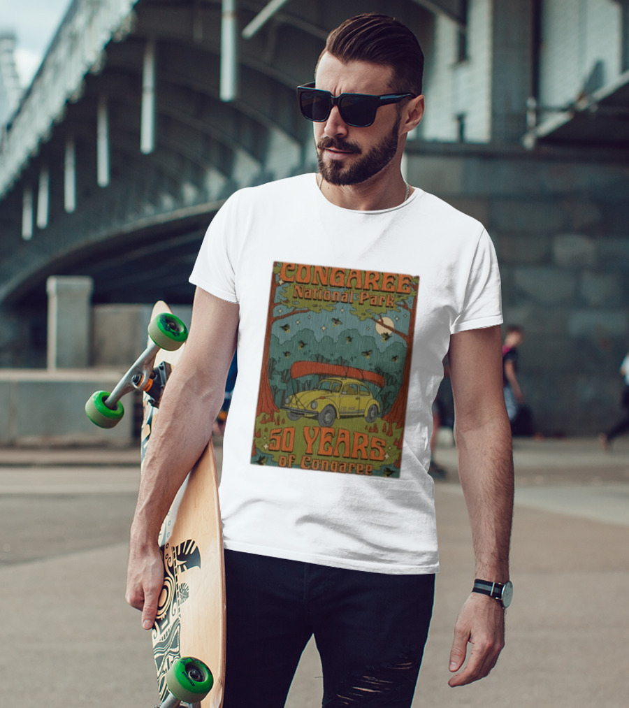 Congaree National Park 50 Years Vintage Car Canoe Forest Scene T-Shirt