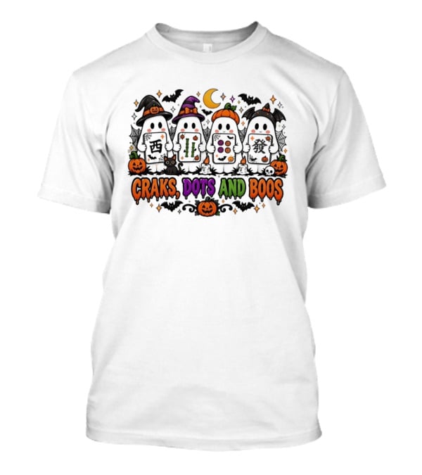 Craks Dots And Boos Mahjong Halloween Ghosts Pumpkins Bats Moon T-Shirt