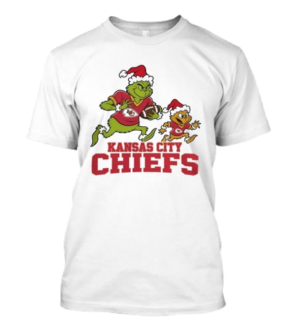 Kansas City Chiefs Christmas Grinch And Little Bird Football T-Shirt