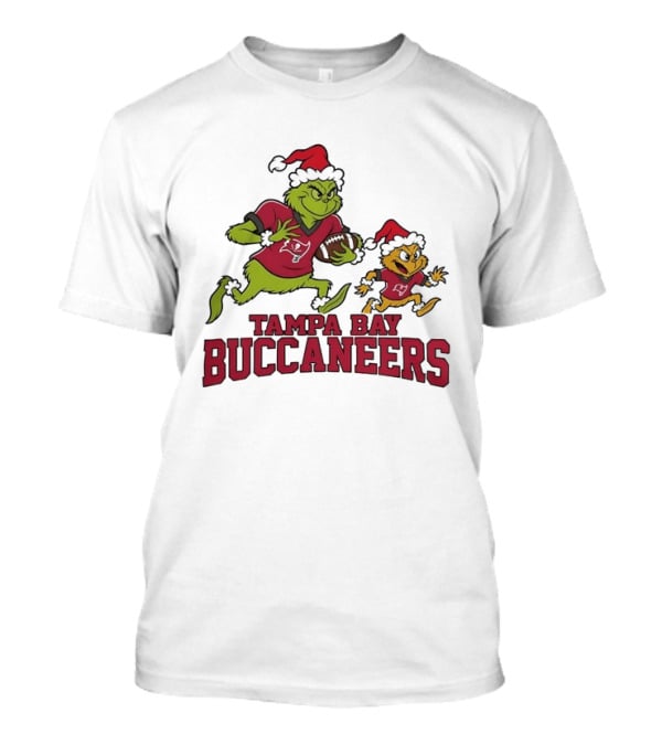 Grinch And Little Bird Playing Football Tampa Bay Buccaneers Christmas T-Shirt