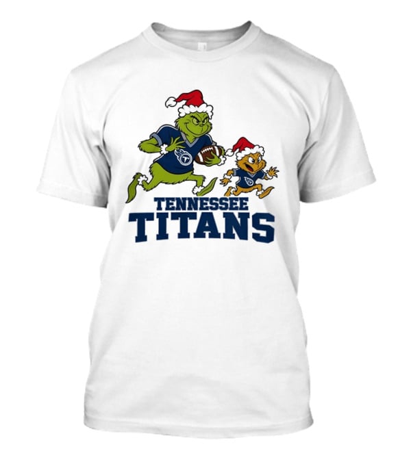 Grinch And Little Bird With Football Tennessee Titans Christmas T-Shirt