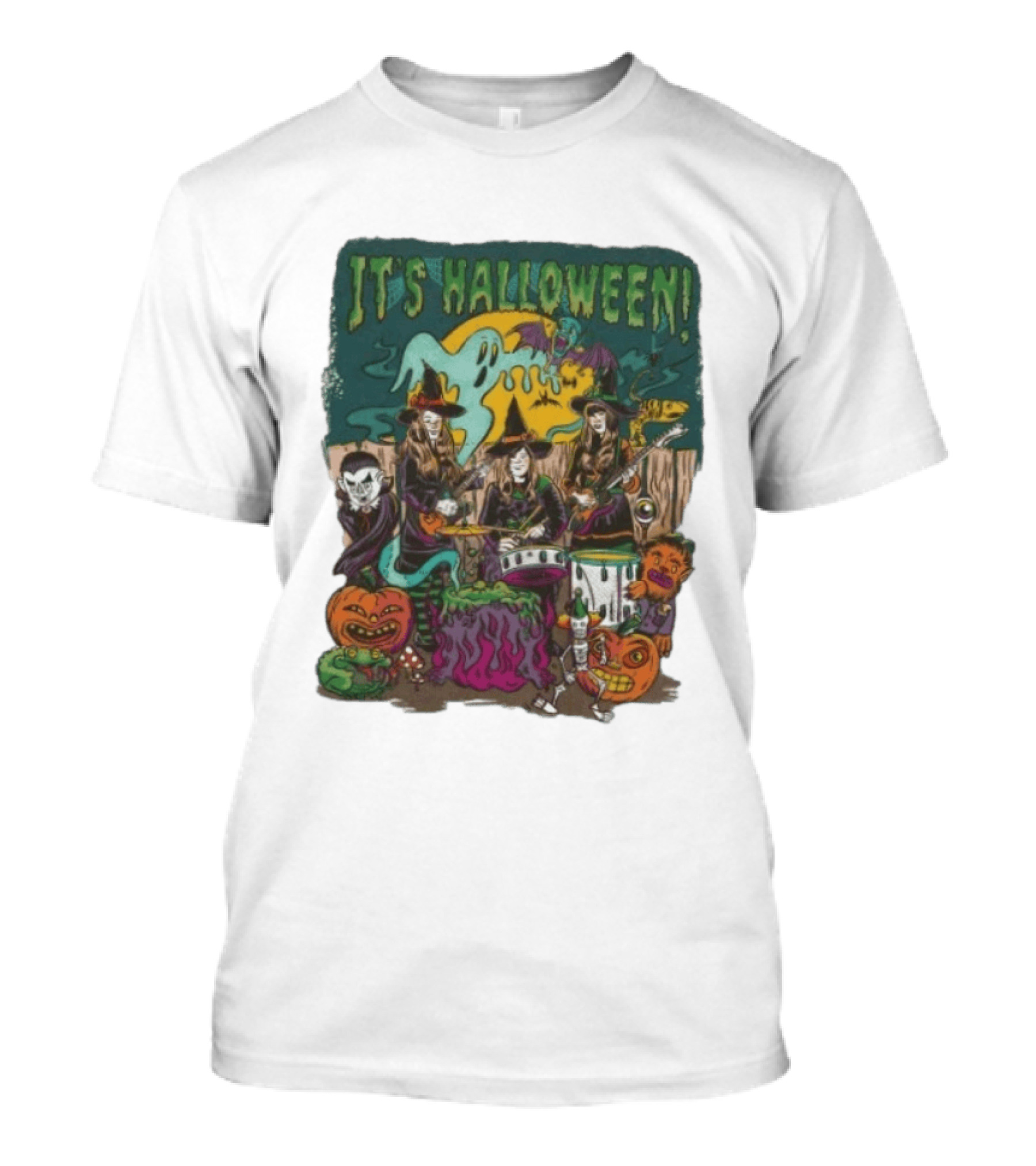It's Halloween Witches Spooky Music Band With Pumpkins And Ghosts T-Shirt