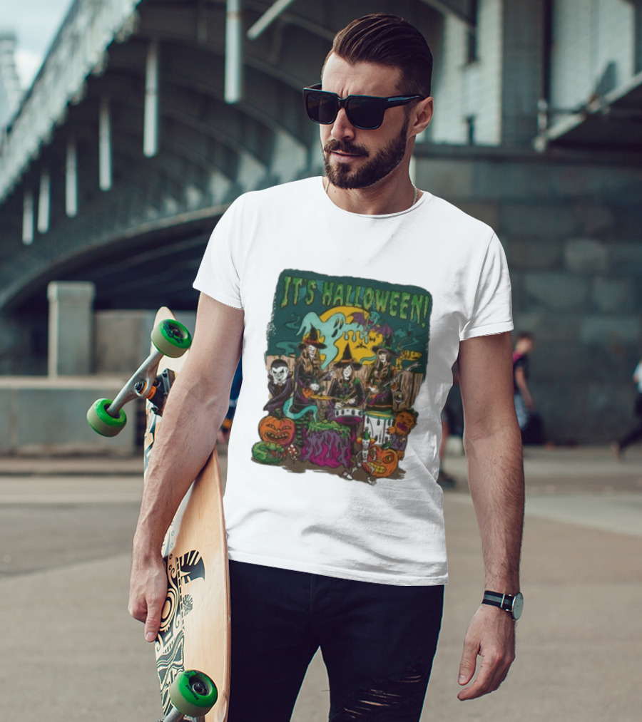 It's Halloween Witches Spooky Music Band With Pumpkins And Ghosts T-Shirt
