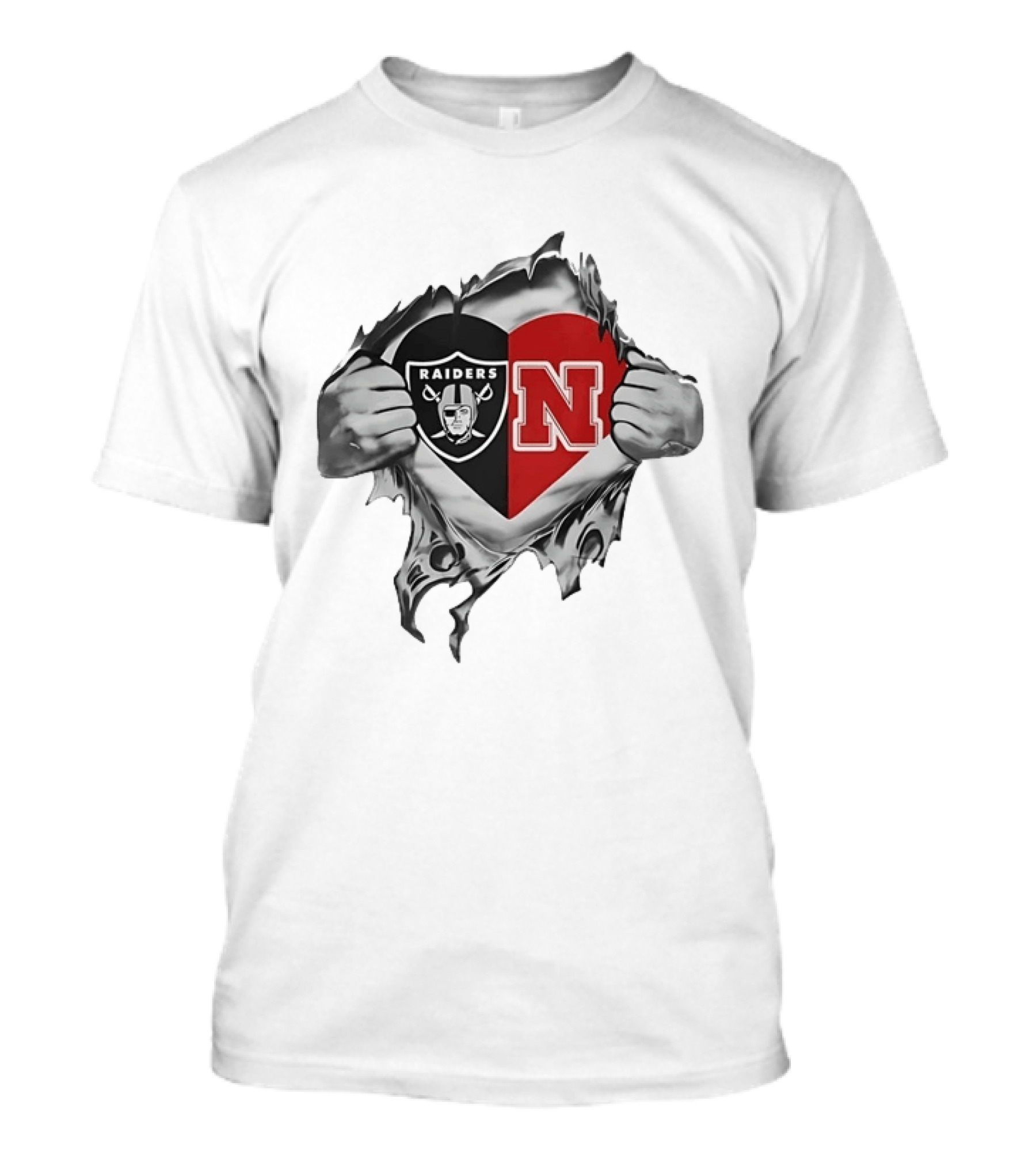 Las Vegas Raiders Nebraska Cornhuskers Heart Superman Chest Rip T-Shirt