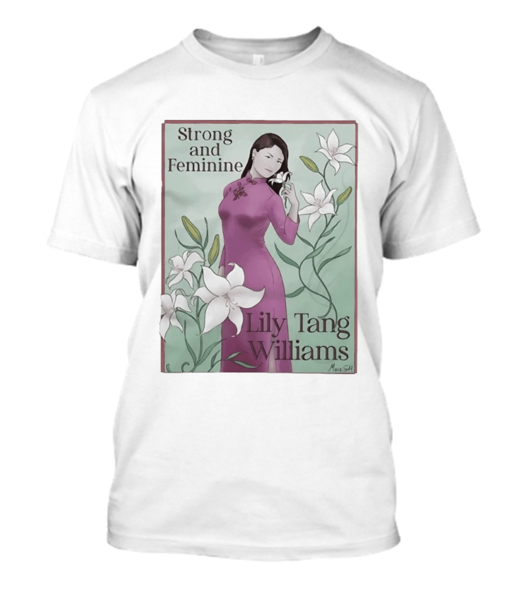 Strong And Feminine Lily Tang Williams With Floral Motif T-Shirt