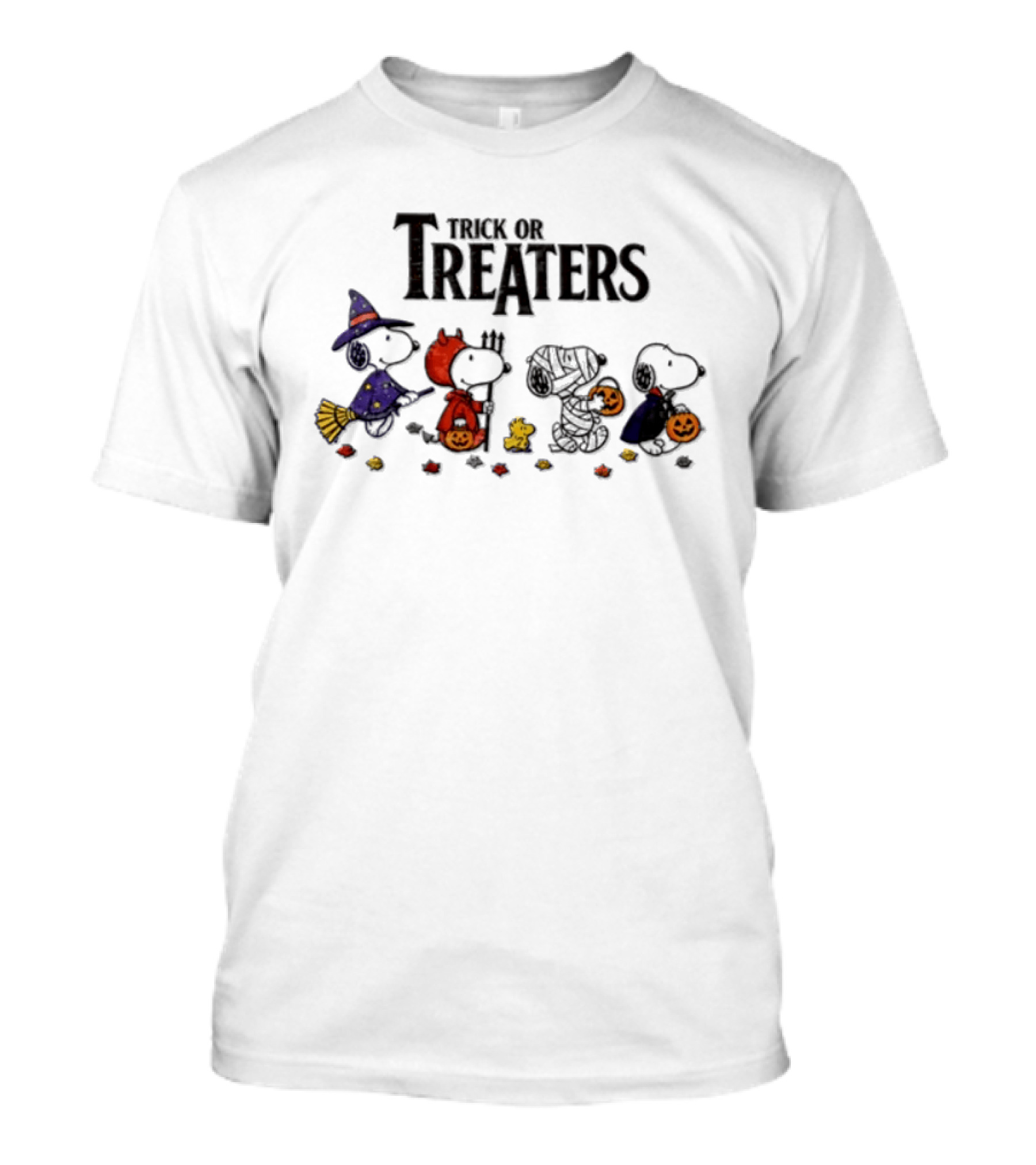 Snoopy And Woodstock Trick Or Treaters Halloween Costumes Pumpkin Baskets T-Shirt