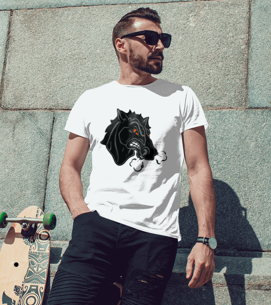 Thunder Oklahoma State Cowboys NCAA Football Black Horse Head T-Shirt