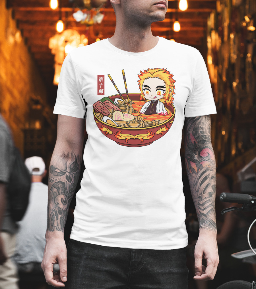Kimetsu No Yaiba Demon Slayer Rengoku in Ramen Bowl Anime T-Shirt