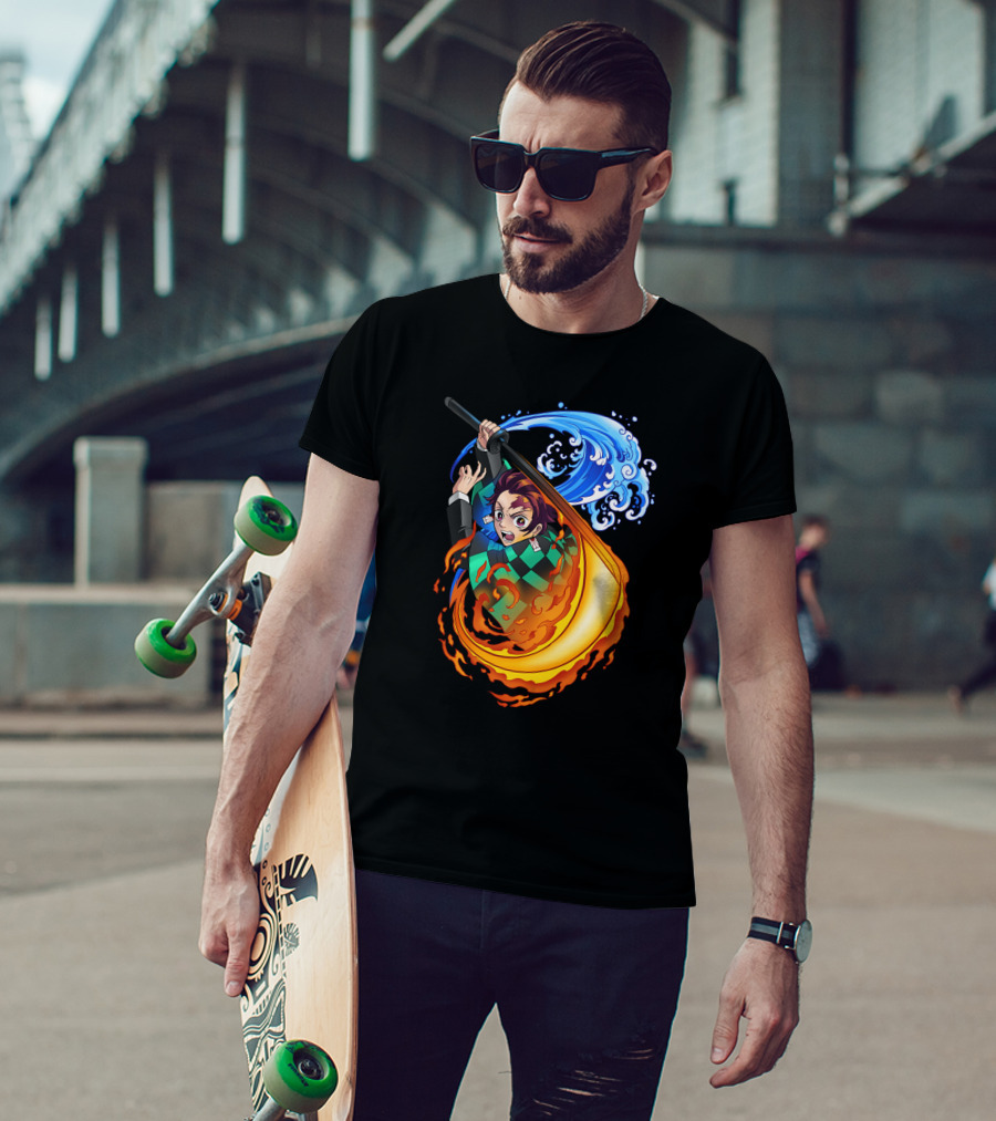 Demon Slayer Kimetsu No Yaiba Tanjiro Kamado Water And Fire Attack T-Shirt