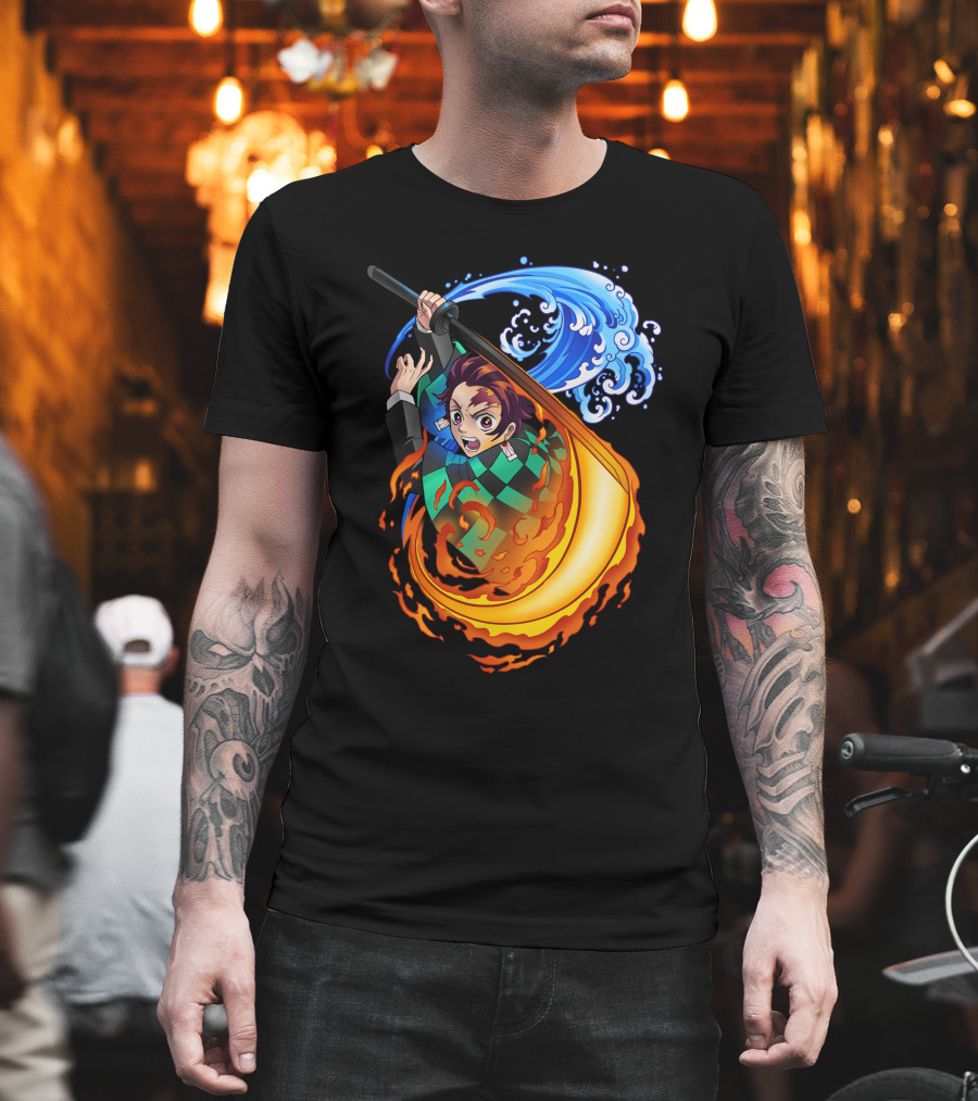 Demon Slayer Kimetsu no Yaiba Tanjiro Kamado Water and Fire Attack T-Shirt